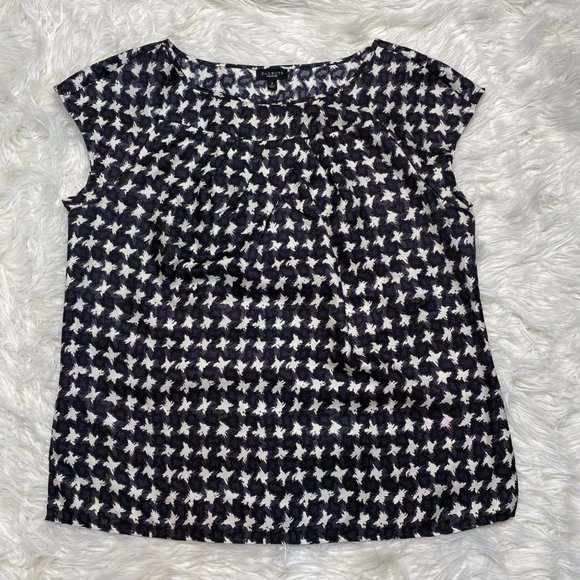 Talbots Women's Houndstooth Pattern Cap Sleeve Top Shirt Black White Size 8 - Picture 1 of 9